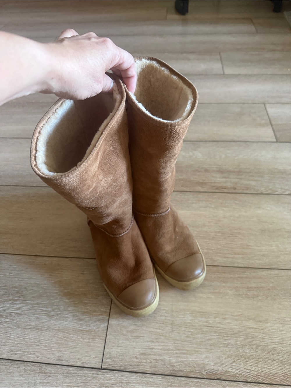 UGG Chestnut Brown Suede Shearling Mid-Calf Boots